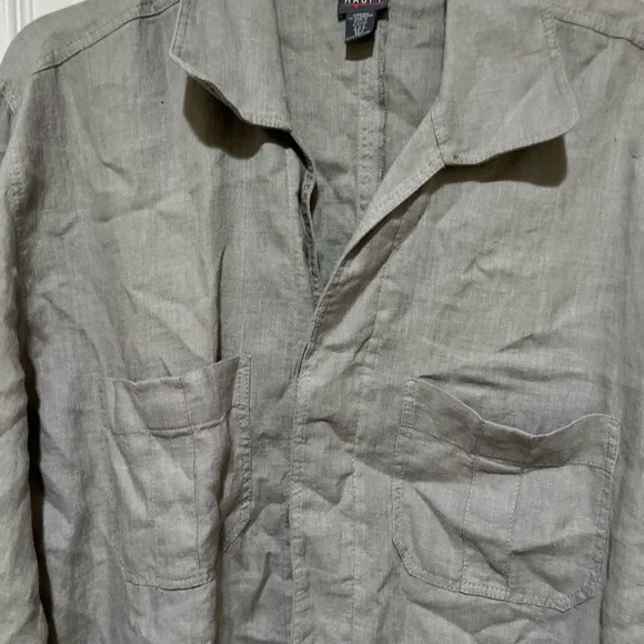 Haupt‎ Germany Linen Button Down Mens Large Long Sleeves Gray Shirt Patch Elbow